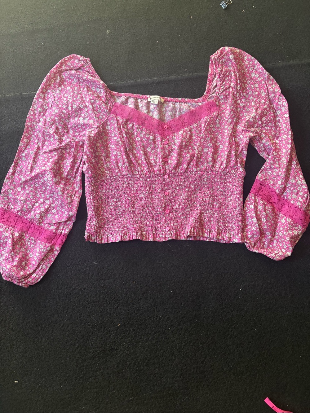 Pink Floral Smocked Peasant Top